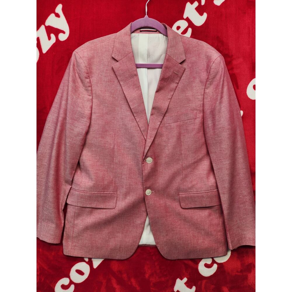 Tommy Hilfiger Mens Sport Coat Blazer Pink Textured 2 Button Jacket Size 40R